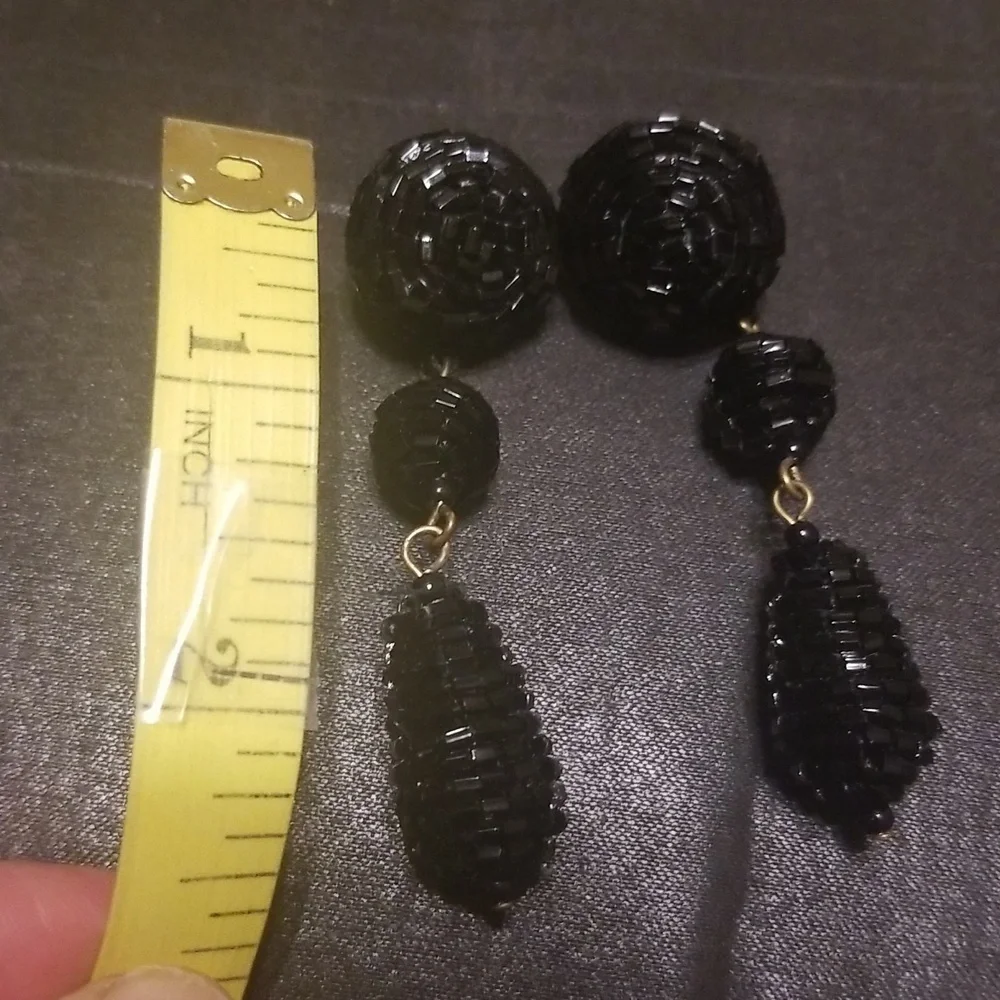 Vintage Black Beaded Dangle Earrings
